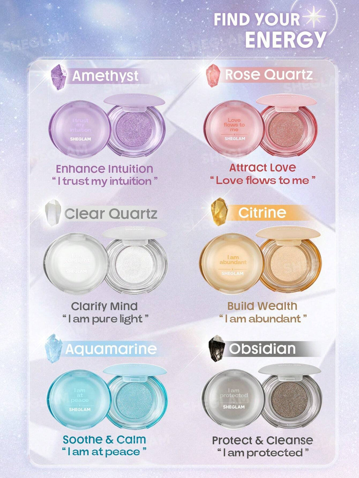 Colección Crystal Intentions X SHEGLAM